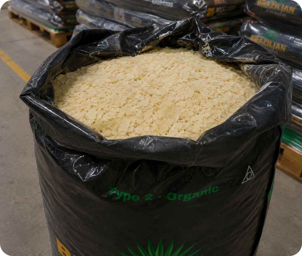 Floco da matéria prima da cera de carnauba